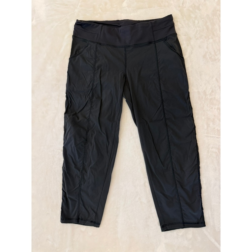 Lucy Womens Black Crop Leggings Athletic Yoga Pants Pockets Size Small S